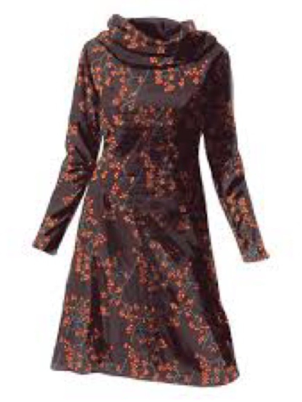 Vintage Women's Brown Floral Cowl Neck Dress